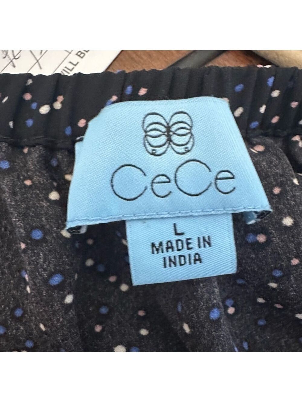 CeCe Women’s Black Long Sleeve Blouse with Blue & White Polka Dot Print – Size L - Picture 6 of 7